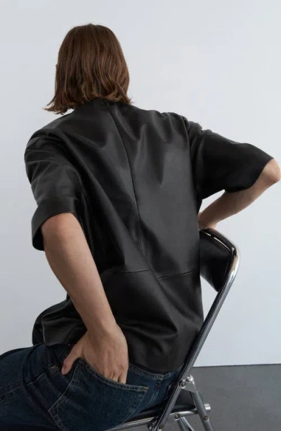 Mango Oversize Leather T-shirt In Black