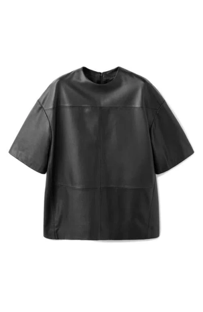 Mango Oversize Leather T-shirt In Black