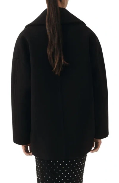 Mango Oversize Short Wool Blend Coat In Black