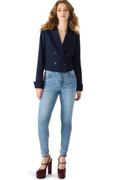 Steve Madden Rowane Double Breasted Crop Blazer In Blue