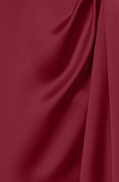 Xscape Evenings Off The Shoulder Satin Gown In Burgundy