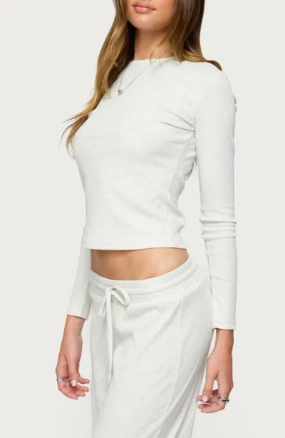 Edikted Cicilia Long Sleeve Ribbed T Shirt In White