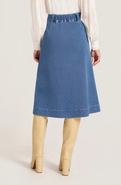Matty M . Marlow Button Front Midi Denim Skirt In Blue