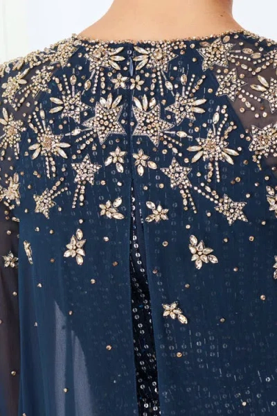 Jenny Packham Moonlight Star-embellished Cape-design Maxi Dress In Blue