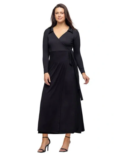 24seven Comfort Apparel Women's Comfortable Collared Wrap Maxi Dress In Black