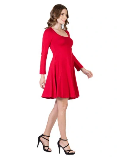 24seven Comfort Apparel Women's Classic Long Sleeve Flared Mini Dress In Red