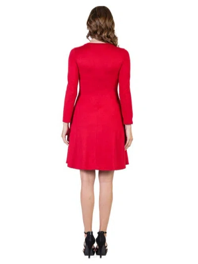24seven Comfort Apparel Women's Classic Long Sleeve Flared Mini Dress In Red