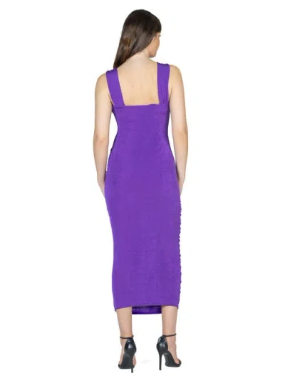 24seven Comfort Apparel Halter Cross Neck Ruched Bodycon Mid Dress In Purple