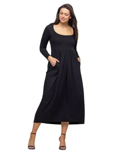 24seven Comfort Apparel Empire Waist Long Sleeve Knit Maxi Dress In Black