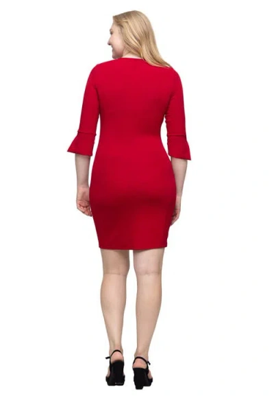 24seven Comfort Apparel Women's Keyhole Three Quarter Sleeve Mini Dress In Red