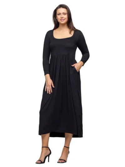 24seven Comfort Apparel Empire Waist Long Sleeve Knit Maxi Dress In Black