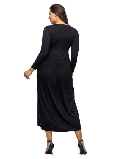 24seven Comfort Apparel Empire Waist Long Sleeve Knit Maxi Dress In Black