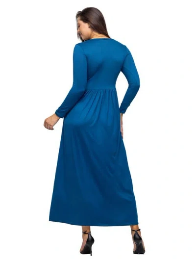 24seven Comfort Apparel Women's Long Sleeve Empire Waist Pocket Maxi Dress In Blue