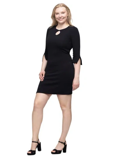 24seven Comfort Apparel Women's Keyhole Three Quarter Sleeve Mini Dress In Black