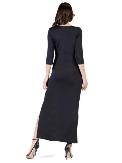 24seven Comfort Apparel Women's Fitted V-neck Side Slit Maxi Dress In Black