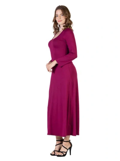 24seven Comfort Apparel Women's Long Sleeve T-shirt Maxi Dress In Purple