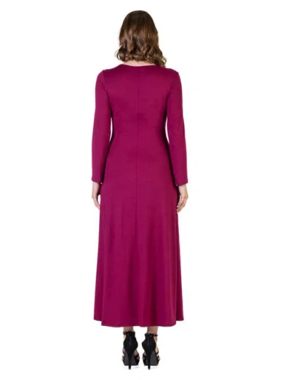 24seven Comfort Apparel Women's Long Sleeve T-shirt Maxi Dress In Purple