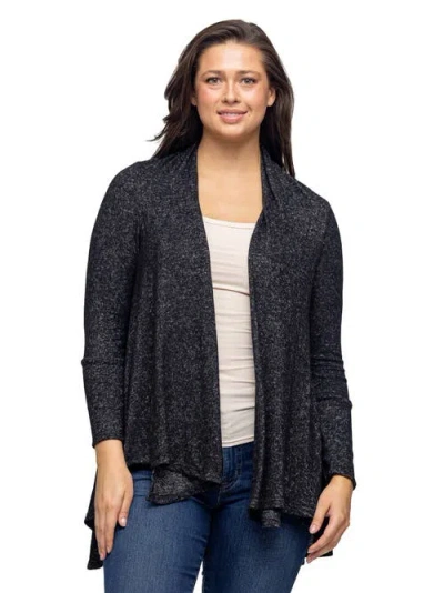 24seven Comfort Apparel Women's Open Front Long Sleeve High Low Cozy Cardigan In Black