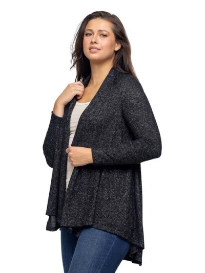 24seven Comfort Apparel Women's Open Front Long Sleeve High Low Cozy Cardigan In Black