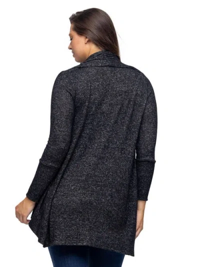 24seven Comfort Apparel Women's Open Front Long Sleeve High Low Cozy Cardigan In Black