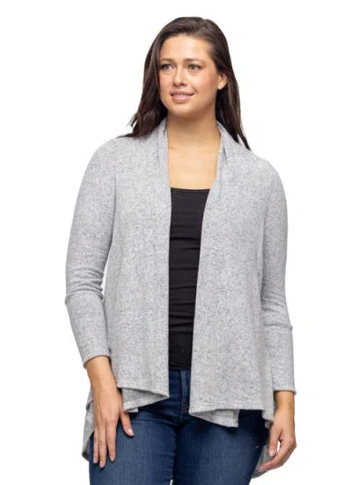 24seven Comfort Apparel Women's Open Front Long Sleeve High Low Cozy Cardigan In Gray