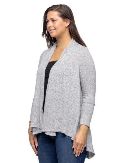 24seven Comfort Apparel Women's Open Front Long Sleeve High Low Cozy Cardigan In Gray