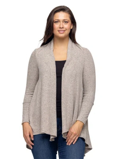 24seven Comfort Apparel Open Front Long Sleeve High Low Cozy Cardigan In Brown