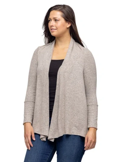 24seven Comfort Apparel Open Front Long Sleeve High Low Cozy Cardigan In Brown