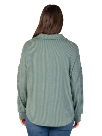 24seven Comfort Apparel Women's Ribbed Button Up Long Sleeve Collared Shirt Jacket In Green