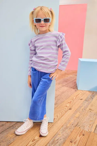Bisby Kids' Cropped Velour Palazzo Pants In Blue