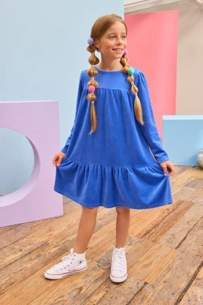 Bisby Kids' Velour Lisle Dress In Blue