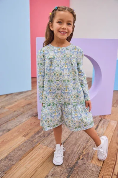 Bisby Kids' Floral Tiered Lisle Dress In Blue