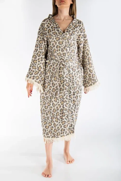 Forever & Always Shoes Calista Handmade Leopard Cotton Kimono In Neutral