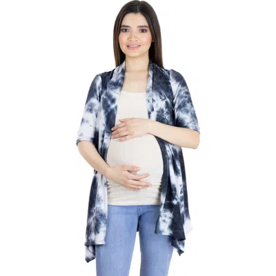 24seven Comfort Apparel Tie Dye Elbow Sleeve Open Front Maternity Cardigan In Multi