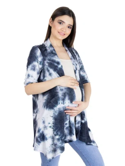 24seven Comfort Apparel Tie Dye Elbow Sleeve Open Front Maternity Cardigan In Multi