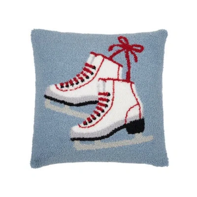 C & F Home C&f Home Pair Ice Skates On Gray Background Hooked Pillow Accent Pillow, 18" X 18" In Blue