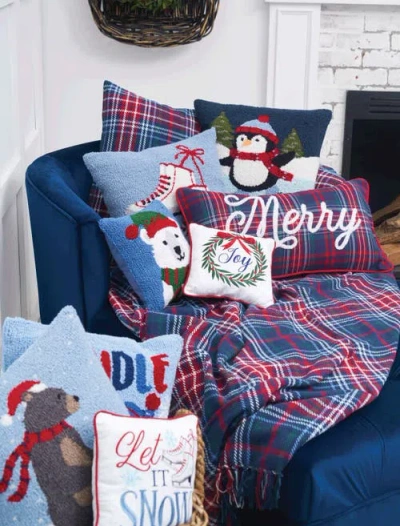 C & F Home C&f Home Pair Ice Skates On Gray Background Hooked Pillow Accent Pillow, 18" X 18" In Blue