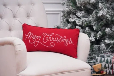 C & F Home C&f Home Merry Christmas Applique & Embroidered Small/petite Accent Pillow, 10" X 20" In Red