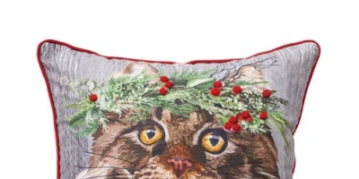 C & F Home C&f Home Cat Wearing Holly Crown Printed & Embellished Christmas Accent Pillow, 18" X 18" In Brown