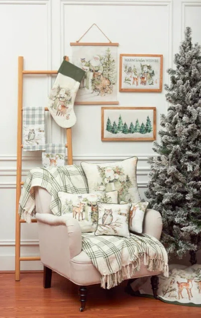 C & F Home C&f Home Snow Santa & Tree Throw Pillow, 18" X 18" In Green