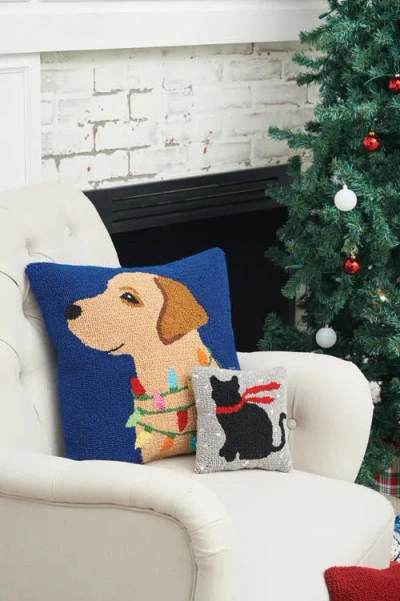 C & F Home C&f Home Lab & Christmas Lights Hooked Throw Pillow, 18" X 18" In Blue