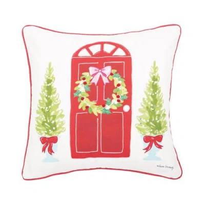 C & F Home C&f Home Door Wreath Printed & Embellished Christmas Throw Pillow, 18" X 18" In Red