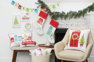 C & F Home C&f Home Door Wreath Printed & Embellished Christmas Throw Pillow, 18" X 18" In Red