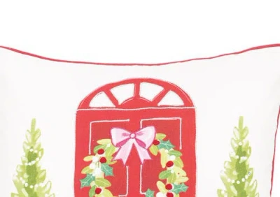 C & F Home C&f Home Door Wreath Printed & Embellished Christmas Throw Pillow, 18" X 18" In Red