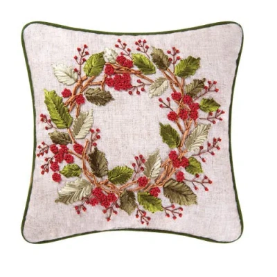C & F Home C&f Home Berry Wreath Christmas Botanical Small/petite Accent Pillow, 12" X 12" In Multi