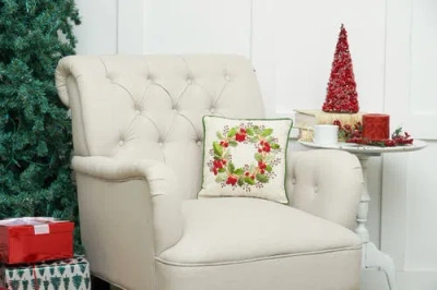 C & F Home C&f Home Berry Wreath Christmas Botanical Small/petite Accent Pillow, 12" X 12" In Multi