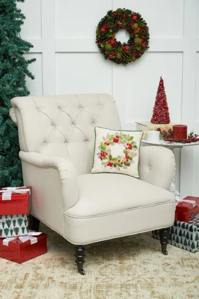 C & F Home C&f Home Berry Wreath Christmas Botanical Small/petite Accent Pillow, 12" X 12" In Multi