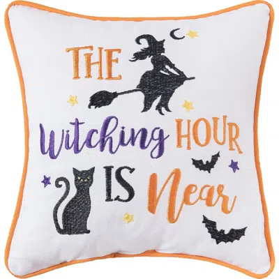 C & F Home C&f Home "the Witching Hour Is Now" Halloween 100% Cotton Petite Accent Pillow 10" X 10" In White