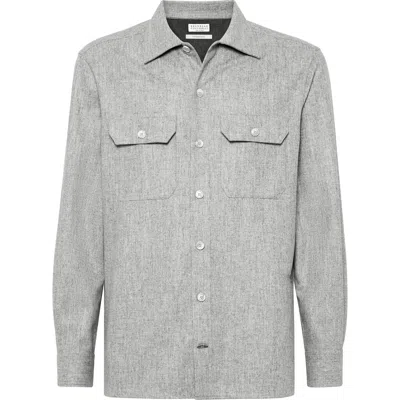 Brunello Cucinelli Virgin Wool Flannel Overshirt In Gray