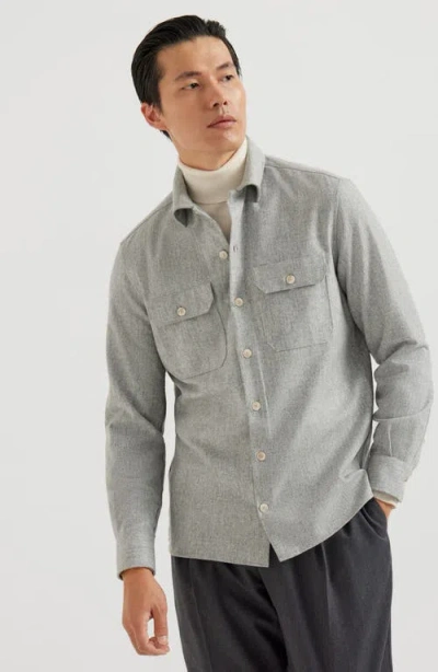 Brunello Cucinelli Virgin Wool Flannel Overshirt In Gray
